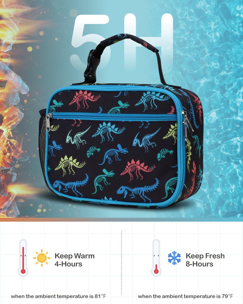 Bagseri Kids Lunch Bag Boys - Insulated Lunch Box for Kids Reusable Leak-Proof Boys Lunch Bag With Water Bottle Holder Toddler Lunch Box for Daycare and School  Black Dinosaur Fossil - Image 3